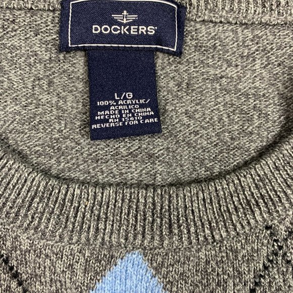 Dockers Large Sweater Gray Argyle Crewneck Diamond - Picture 3 of 4